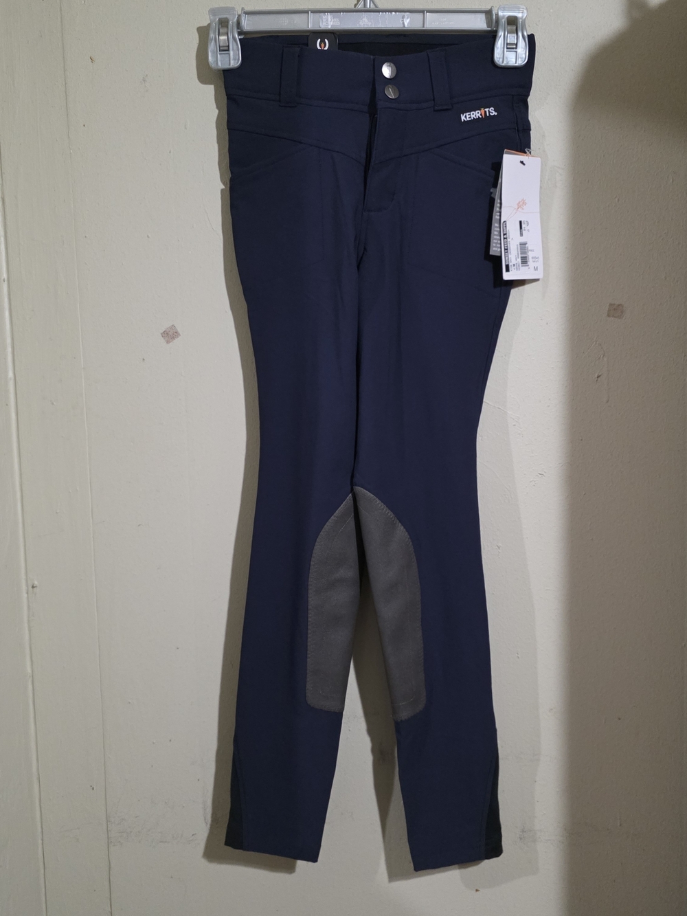 Girl Kerrits Navy Equestrian Breeches with Grey Knee Patch NWT SIZE M